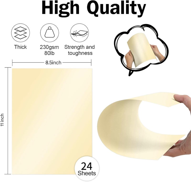 Goefun 24 Sheets Cream Shimmer Cardstock 8.5 x 11 Ivory Paper, Off White Card Stock Printer Paper for Invitations, Certificates, Crafts, Card Making - Image 2